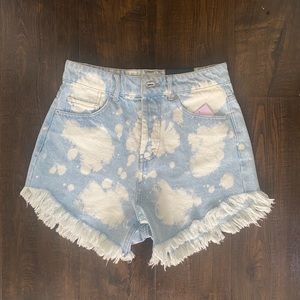 High Waisted Bleach Distressed Denim Shorts